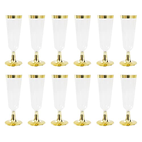 DOITOOL 12 peças descartáveis de champanhe com aro dourado, taça de vinho tinto de plástico para fes