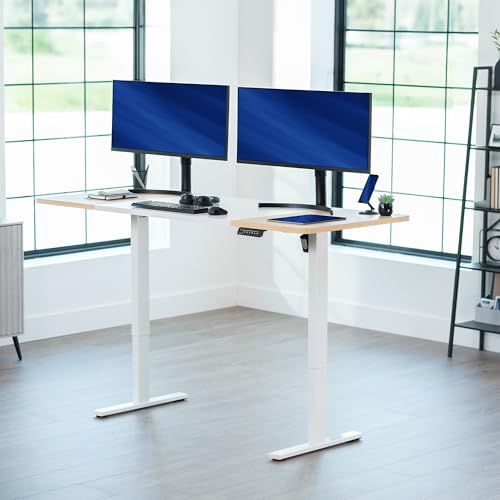 Image of VIVO White /Light Wood 71 x 30 in Standing Desk, DESK-KIT-1W7WC | Electric, Holds 220 lbs, Sit Stand, Height Adjustable, Extra Deep Table Top, Memory Presets, 1B Series, White Frame