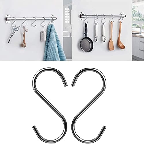 10 Pcs S Hooks - Heavy-Duty Size Stainless Steel Hanging for Kitchen Utensils Office Bathroom Bedroom Towels, Ties and Much More, Small, Medium, & Large (Small), Silver, UTHK10
