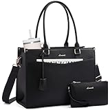 LOVEVOOK Laptoptasche Damen 17 Zoll 2-in-1 Handtasche Groß, Elegante Business Aktentasche und Arbeitstasche, PU Leder Lehrertasche, Shopper Tasche, Schultasche für Uni, Schule - Schwarz