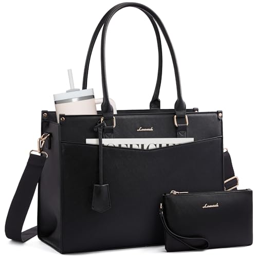 LOVEVOOK Structured Leather Laptop Tote
