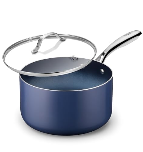 KOCH SYSTEME CS 4 QT Saucepan with Lid 4 Quart Nonstick Ceramic Sauce pan with Stainless Steel Handle Non-Toxic Cooking Pot Induction Pot Oven Safe Compatible for All Stove Top Gradient Blue