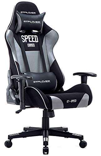 Preisvergleich Produktbild GTPLAYER Gaming Stuhl Bürostuhl Schreibtischstuhl Kunstleder Drehstuhl Chefsessel Höhenverstellbarer Gamer Stuhl Ergonomisches Design (Grau-1)
