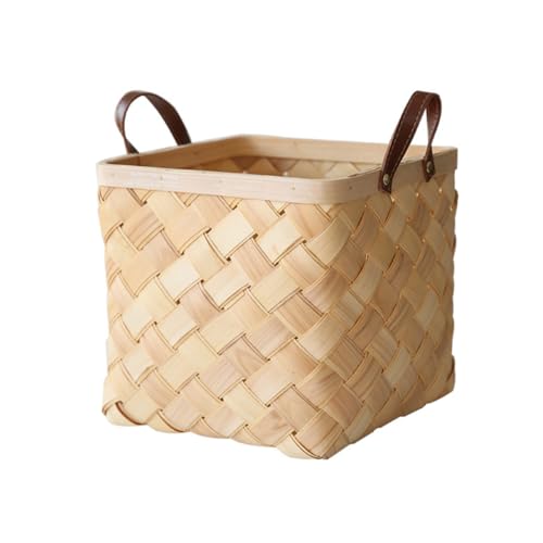 Mikikit 1Pieza Cesta De Almacenamiento De Ropa Sucia Tejida Con Asa De Cuero De Lavandería De Organizador Para Ropa y Accesorios Cesta Multifuncional