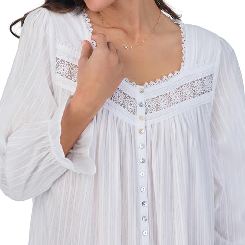 Image of Eileen West Sleepwear & Loungewear for Women - Dobby Stripe Collection - 100% Cotton Longsleeve Full-Length Robe Nightgown