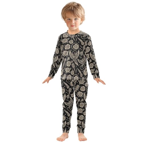 Pajama Sets Long Sleeve Tattoo Style Art Prints Soft Comfy Sleepwear 2 Piece PJS 3-8T2