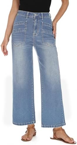 StylSense Baggy Jeans Damen High Waist Weites Bein Stretch Y2K Hosen Damen Wide Leg 7/8 Jeanshose Gerades Bein