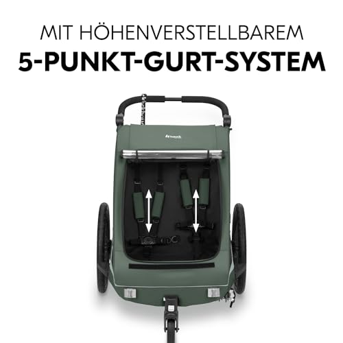 hauck Dryk Duo Plus, Dark Green - 2in1 Fahrradanhänger & Buggy mit Federung für 2 Kinder ab 6 Monaten bis 22 kg/120 cm/4 Jahren, Faltbar, XL Stauraum, für Fahrrad, E-Bike & Pedelec