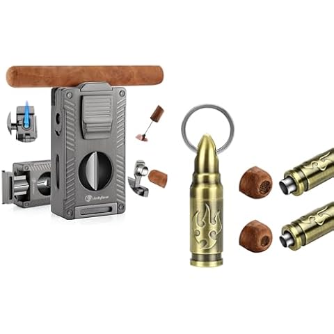 LIHTUN All-in-1 Cigar Lighter and 3-in-1 3-in-1 Twist-Out Cigar Punch with 2 Sizes Cover