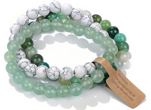 WEIZAIJY Bracelet fait à la main en perles de pierres naturelles de guérison, 19cm, Pierre, Pas de gemme (Aventurine verte&Turquoise blanche&Agate à rayures...