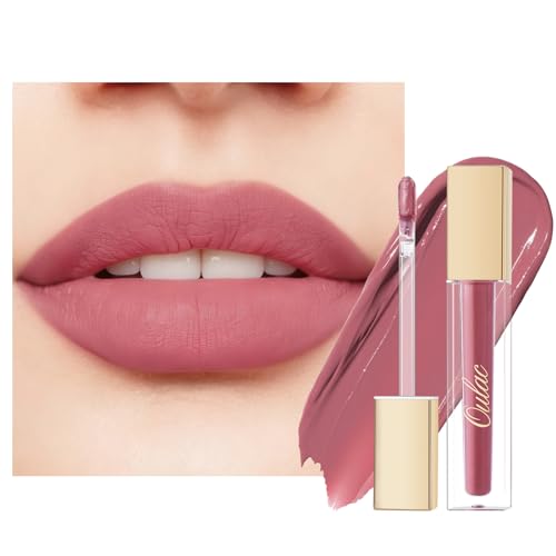 Oulac Matte Liquid Pink Nude Lipstick for Women - Long Lasting Lip Stain Waterproof Lip Tint with Vitamin E & Rose Oil High Pigment Color, Vegan, Pink Nude M12
