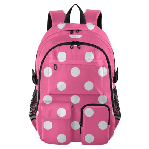 Mochila de viaje para laptop de 17.5 pulgadas con diseño de lunares rosa para adolescentes y adultos