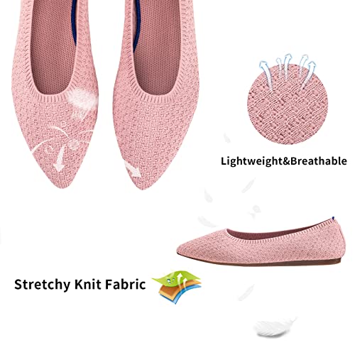 Frank Mully Frauen Spitze Zehe Ballett Flach Strickkleid Schuhe Low Wedge Komfort Slip On Flats Für Frau Klassische, Rosa, 41 EU