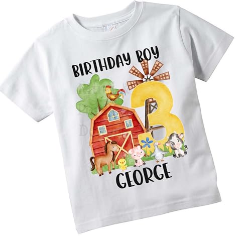 Barnyard Farm Animals T-shirt, Customizable Family Birthday Party Shirts, White, Birthday Boy