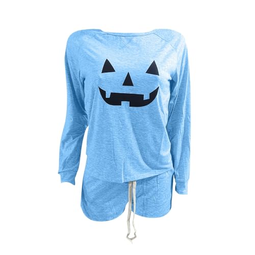 Women's Punmpkin Pajamas Set 2 Piece Raglan Long Sleeve Lounge Set Comfy Shorts Pjs Sleepwear with Pockets
