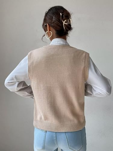 Image of Womens Sweater Vest Sleeveless Cotton Casual V Neck Pullover
