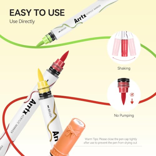 Arrtx 66 Colors Acrylic Paint Pens, Dual Tip Markers with Liquid Ink, No Pumping Needed, for Rock, Wood, Canvas, Ceramic, Glass, DIY Crafts & Art Supplies image 11