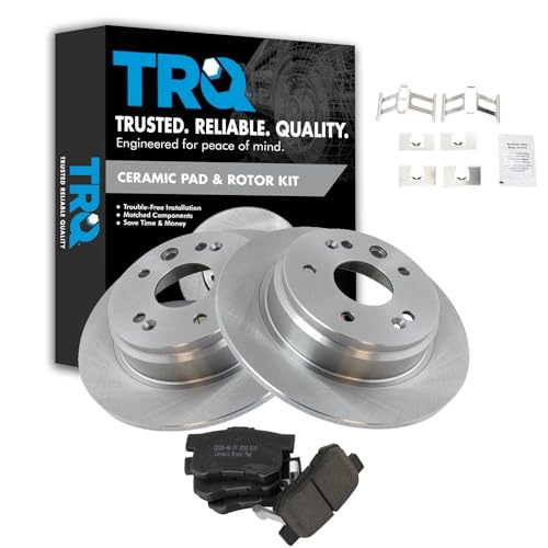 Image of TRQ Rear Brake Pad and Rotor Set Ceramic Solid Rotors | For 1999-2003 Acura TL