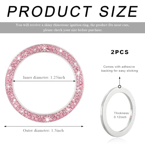 Image of 2 PCS Car Bling Crystal Rhinestone Engine Start Ring Decals, Sparkling Diamond Car Push Start Button Ignition Ring Sticker, Auto Key Ignition Knob Ring Decoration for Women Girls (Pink)