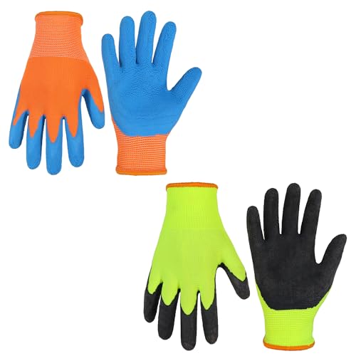 HANDLANDY 2 Pairs Kids Gardening Gripper Gloves, Foam Rubber Coated Children Toddler Garden Yard Work Outdoor Playing Gloves for Girls Boys (Size M)