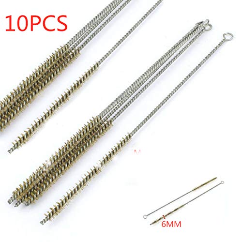 Chiloskit 10 Pcs Brass Wire Tube Brush Cleaning Tool 6mm Flexible Bristle Coil and Vent Brush Long Straw Brush Cleaning Brush for Bottle, Tube