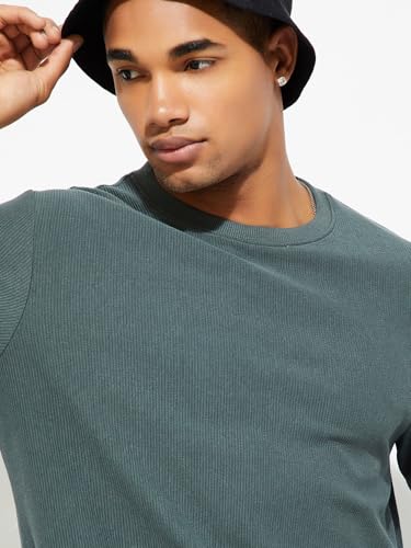 Image of Max Men's Cotton Blend Regular Fit Ribbed T-Shirt URB N