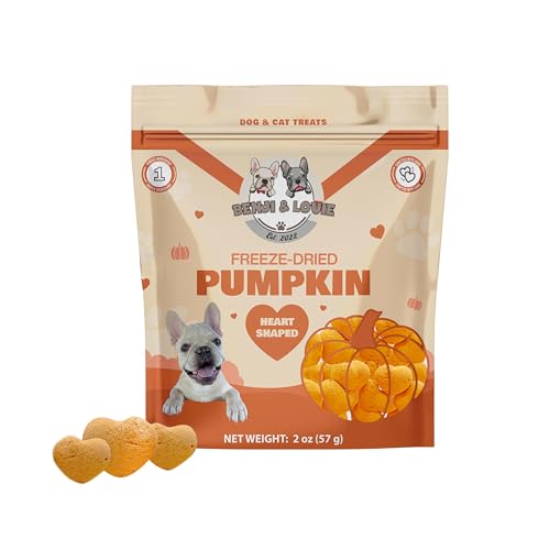 Benji & Louie Freeze Dried Pumpkin for Dogs and Cats, Heart Shaped - Natural Healthy Dog and Cat Treats, Single Ingredient, 2 oz