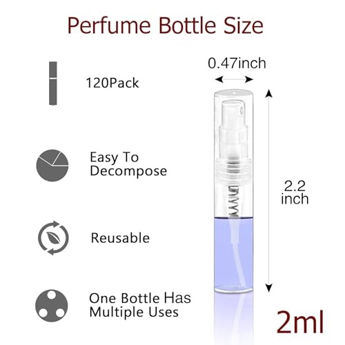 Mini spray botella plástico transparente 2ml 120 unidades miniatura 2
