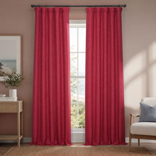 Image of HPD Half Price Drapes - Faux Linen Curtains for Living Room (1 Panel) - 50W X 108L - Textured Room Darkening Curtains for Bedroom 108 Inches Long - Drapes for Home Decor, Cardinal