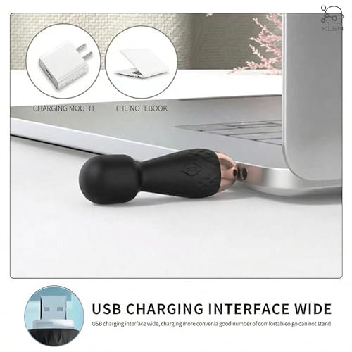 Image of KLEN Women Body Massager Machine for Personal Stress Relief Portable Electric Mini Handheld Waterproof Rechargeable Vibration Device with Soft Silicone Head for Daily Wellness Relaxation (Black)