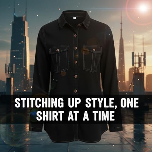 Image of Women's Denim Shirt with Regular Fit Solid Pattern Long Sleeve Collared Neck and Button Down Closure|Women's Denim Shirt