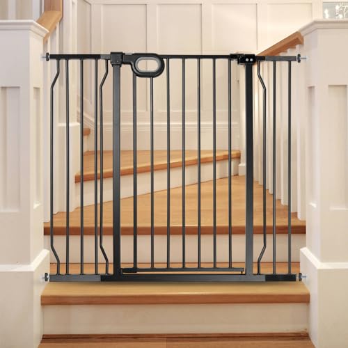 DOVELY 37.4'' Tall Baby Gate,29''-46.5'' Extra Wide Dog Gates for Stairs,Auto-Close Pressure Mounted Easy Walk Through No Drilling Safety Child Gates for Doorways,House (Black)
