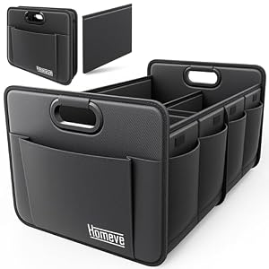 Homeve Car Trunk Organizer for SUV, 18.5Gal Large Capacity No-Sag Heavy Duty, Foldable Waterproof Anti-Slip Storage with 12 Pockets, Fit Sedan,Truck, Universal Car Accessories, Black, Large, 2 Compart