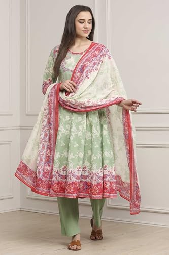 Image of BIBA Women Cotton Printed Anarkali Suit Set
