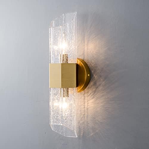 YEEZEMA Modern Wall Sconce Gold Glass Vanity Light Fixtures 2-Light Mid-Century Wall Lamp Brushed Stainless Sconces Wall Mounted Lighting Fixture for Bathroom Bedroom Living Room Entryway