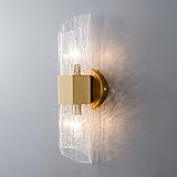 YEEZEMA Modern Wall Sconce Gold Glass Vanity Light Fixtures 2-Light Mid-Century Wall Lamp Brushed St