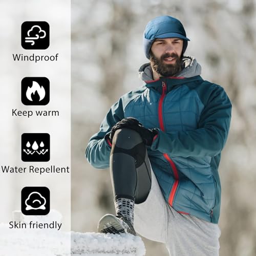 GADIEMKENSD Winter Trapper Hunting Hat with Earflaps Brim Visor Reflective Baseball Cap Warm Aviator Hats for Ski Rain Golf Work Running Outdoor Gray