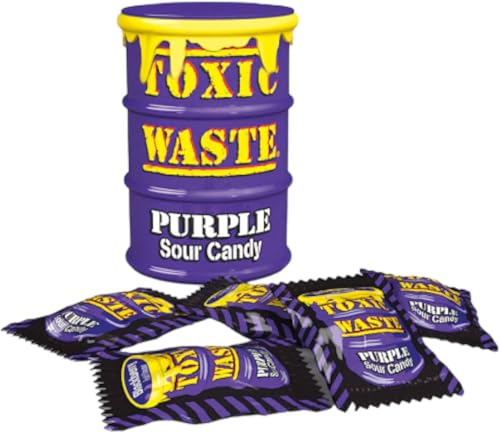Toxic Waste Drums Hazardously Sour Candy Sweets - 12x Drums: 5 Sour Flavours (Purple Drum: Grape, Blackberry, Blueberry, Blackcurrant and Black Cherry)