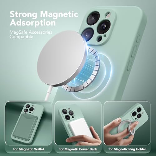 Image of Magnetic for iPhone 13 Pro Case, Compatible with MagSafe, [Full Camera Protection][Screen Protector] Silicone Shockproof Protective Phone Case for iPhone 13 Pro 6.1 inch, Mint