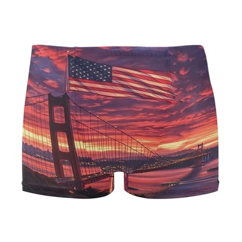 July 4th Independence Day Golden Gate Bridge Mens Swim Trunk Swimwear Swim Brief Square Leg Board Short S S0407372
