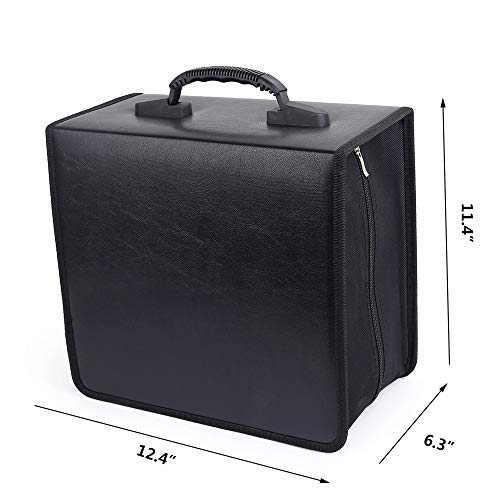 Vicoter 400 Large Capacity CD/DVD Case, CD Case Holder Portable DVD Storage Organizer with Hand Strap Easy to Carry (PU Black)