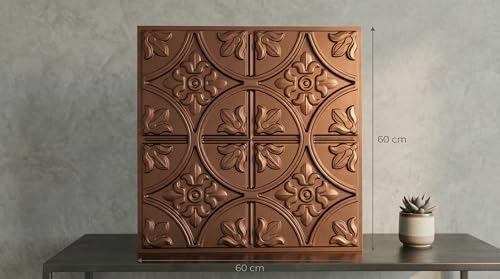 Image of Kayra Decor PVC Ceiling Panel 60x60 cm |Ornamental Floral Panel|Red Copper|12 Tiles Cover 48 Sq Ft| Modern False Ceiling|Royal & Elegant Finish