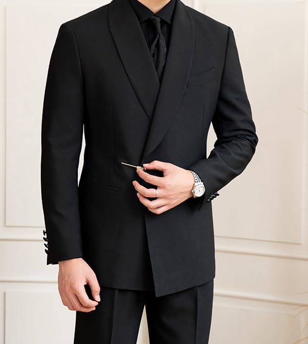 Men's Classic Black Tuxedo Wedding Banquet Commuter Suit Stylish Buckle Suit Jacket3
