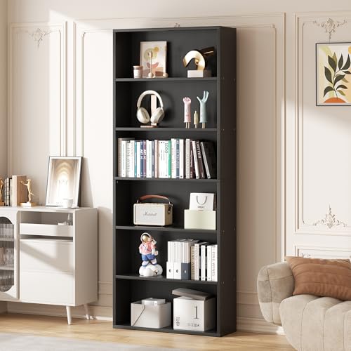 Vongrasig 6-Tier Open Bookcase and Bookshelf, Floor Standing Wood Display Storage Shelves 71 Inch...