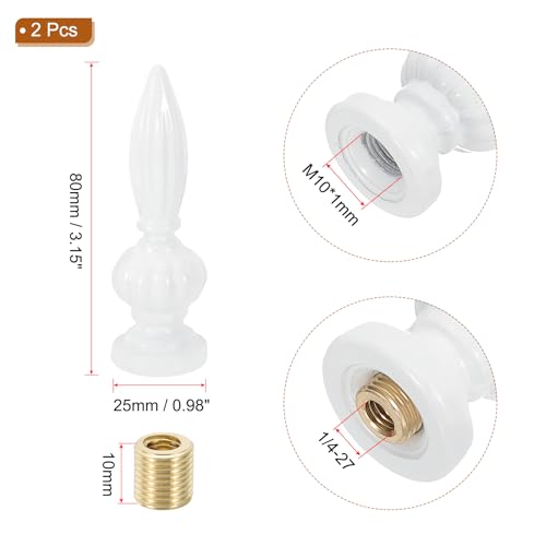Image of PATIKIL 25x80mm Lamp Shade Finial, 2 Pcs Lamp Finials Caps Knob M10x1mm Threaded Alloy Solid Lamp Finial Decoration for Lamp Shade Table Floor Lamps, White