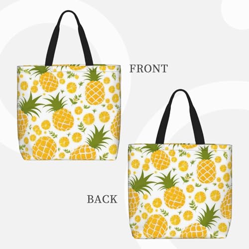 Pineapple. Print Tote Bags, Large Capacity Zipper Shoulder Bag, For Shopping, Work, Daily3