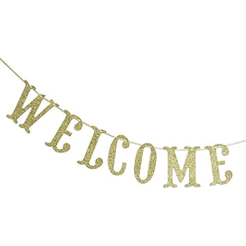 Welcome Gold Glitter Banner for First Day of School Teacher Banner Classroom Decor Decoration Home Schoolyard Party Supplies Cursive Bunting Photo Booth Props Sign Cover