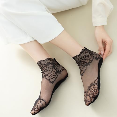 5Pairs Women's Invisible Boat Socks With Lace Thin Lace Summer Women's Anti Slip Invisible Socks4