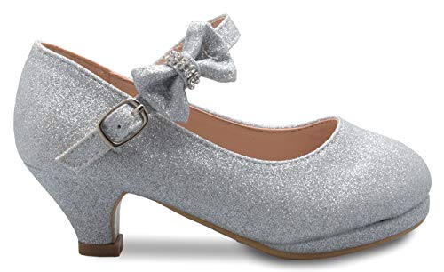 Olivia K Girls Bow Mary Jane Kitten Heel Pumps (Toddler/Little Girl) Silver, Silver GLT 11 - Thumbnail 2