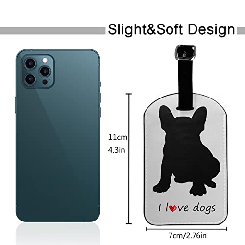 Zoczos French Bulldog Suitcase Tags Quote I Love Dogs Breed Cute Pet Puppy Animal Luggage Tag with Full Privacy Cover Leather Strap for Travel Bag Handbag, 1 Pack